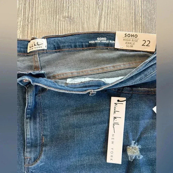 Nicole Miller Womens Soho High Rise Ankle Slim Jeans 22 Blue Distressed Raw Hem - Picture 7 of 14